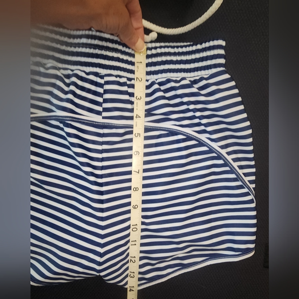 Like new White Bikini top & Navy and White Stripe Swim Shorts. Women's Small. - Picture 7 of 8